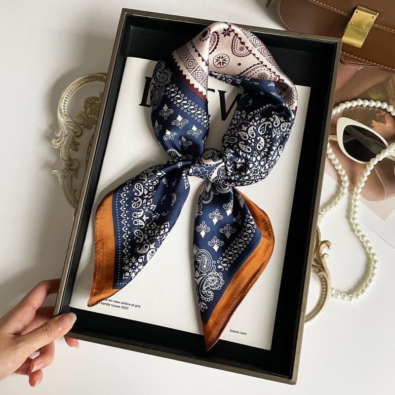 Elegant Silk Square Scarf Women - Lightweight Neck Wrap Sun Protection Stylish Accessory In Navy Blue Black Beige Red