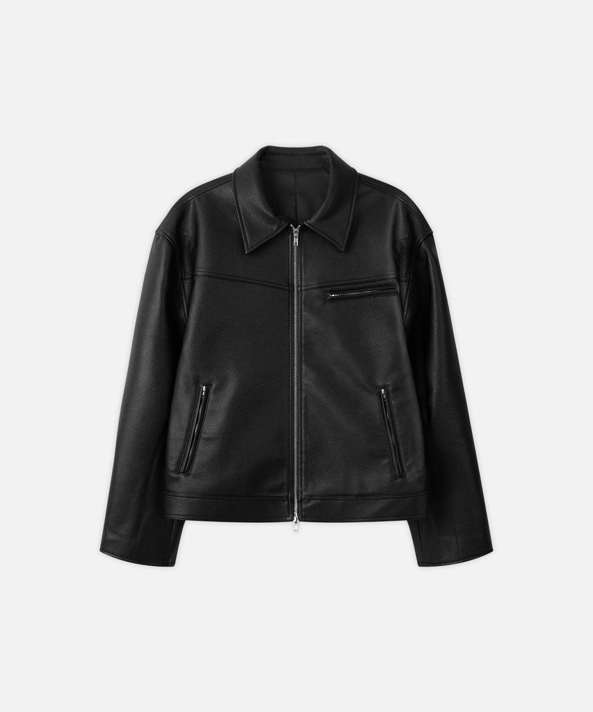 Draw Fit Russell Textured Single Leather Jacket [Black]
