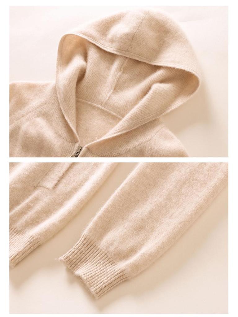 Women's Thickened Cashmere Hooded Cardigan Sweater - Loose Knit Zip-Up for Autumn and Winter