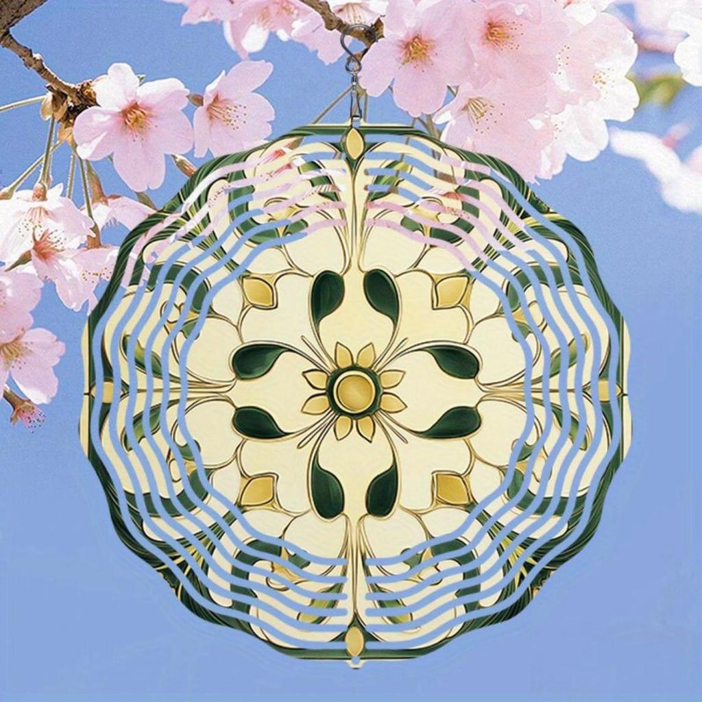 Floral 2D Metal Wind Chime Outdoor Hanging Garden Decor with Intricate Cut Out Design Weather Resistant for Patio Wedding Christmas Gift