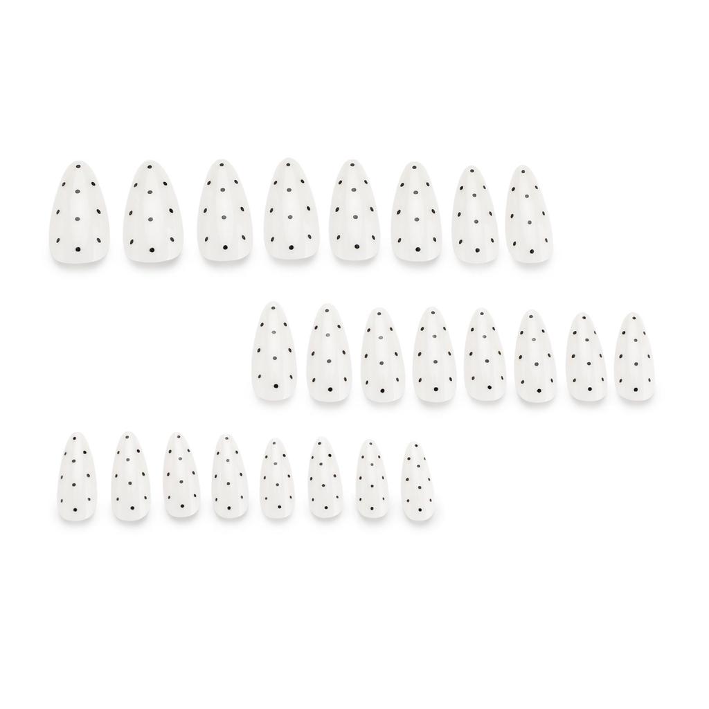 Le Fan Meijia Black Polka Dot Almond Shape Wearable False Nails.