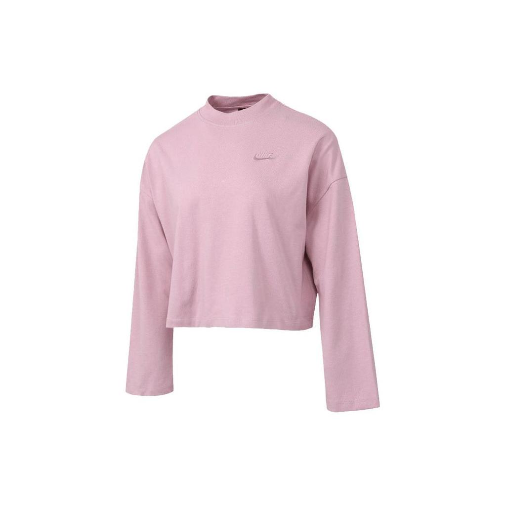 Nike Sports Lifestyle Series Solid Color Logo Embroidered Round Neck Long Sleeve T-Shirt Women Tops Pink CZ3557-516