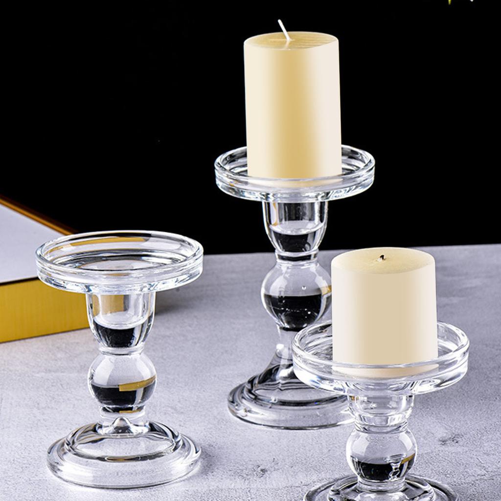 Elegant Candlestick Set Clear Glass Taper Pillar Candle Holders for Wedding Romantic Dinner Party 3pcs