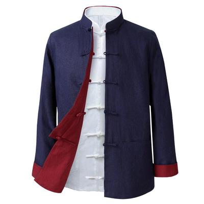Men's Double-Sided Chinese Style Linen Jacket - Retro Cotton Top with Long Sleeves