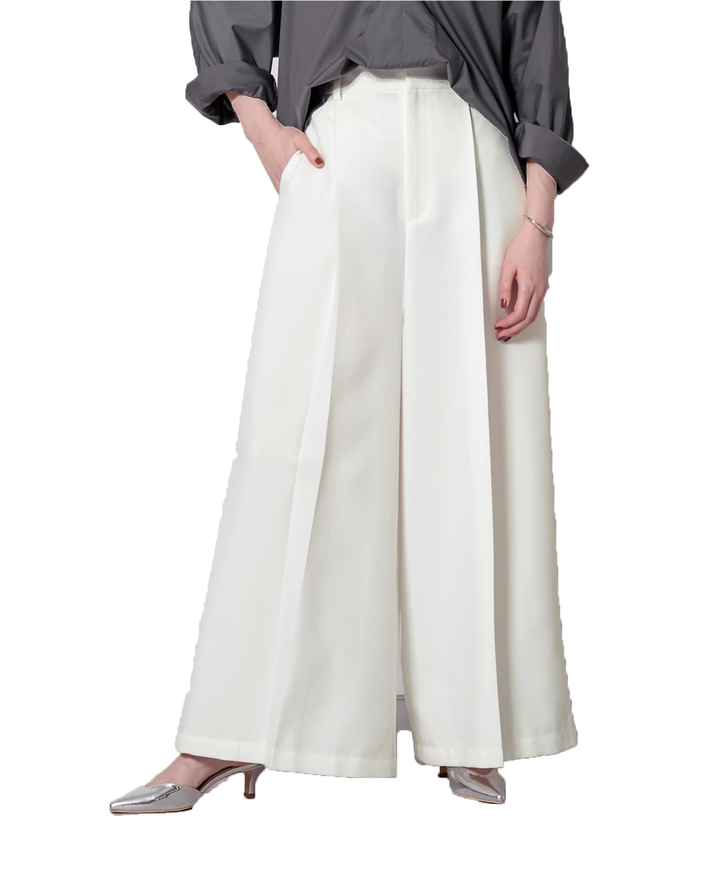 Yours Over Wide Pants BFXN2062 Size White One-Tuck Women s, S, белый