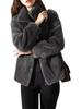 European and American Women's Double-Sided Fleece Zipper Cardigan with Stand Collar - 2023 Autumn/Winter Collection.
