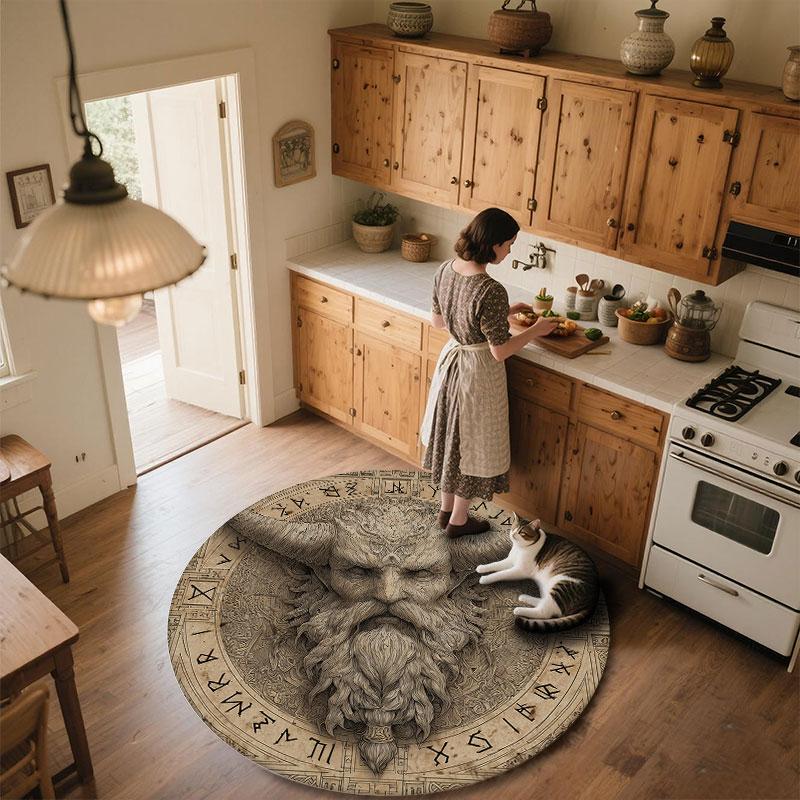 Viking Warrior pattern round rug,Carpet Rug for Living Room Bedroom Playroom ,Non-slip Floor Mat,Holiday Gifts and Birthday Gifts.
