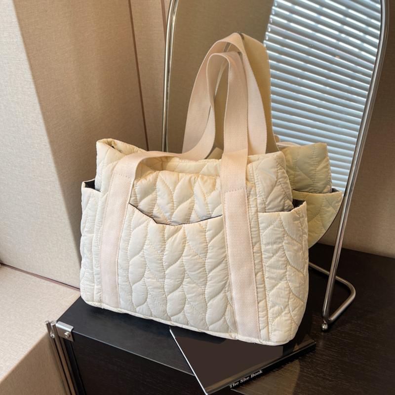 Quilted Shoulder Bag Down Padded Woman Tote Handbag Soft Winter Lightweight Girl's School Bag Puffer Cotton Large Pockets Purse KTY