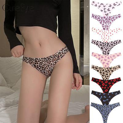 Sexy leopardí kalhotky bezešvé motýl T-back pohodlné tangové tištěné spodní prádlo