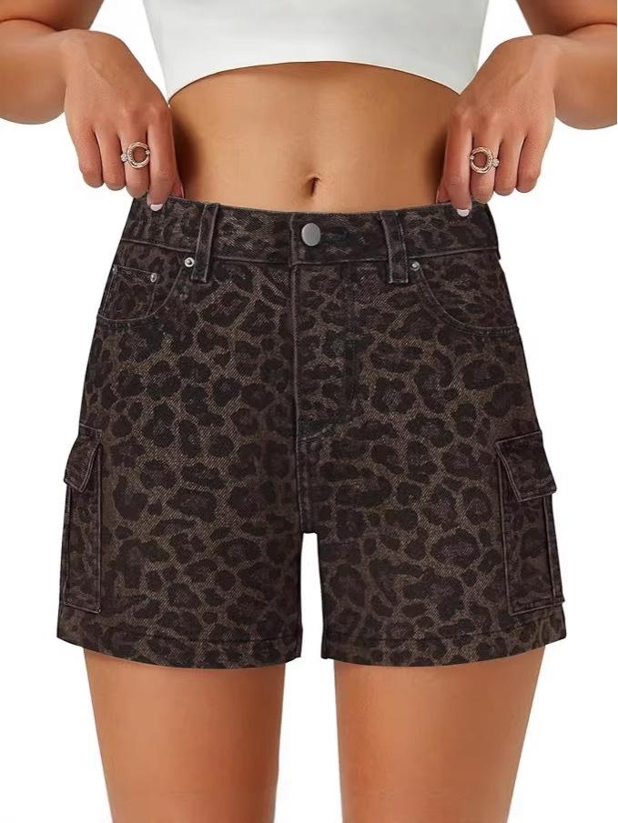 Women's Versatile High-Waist Cargo Denim Shorts - Multi-pocket, Wide-leg, Casual Summer Style