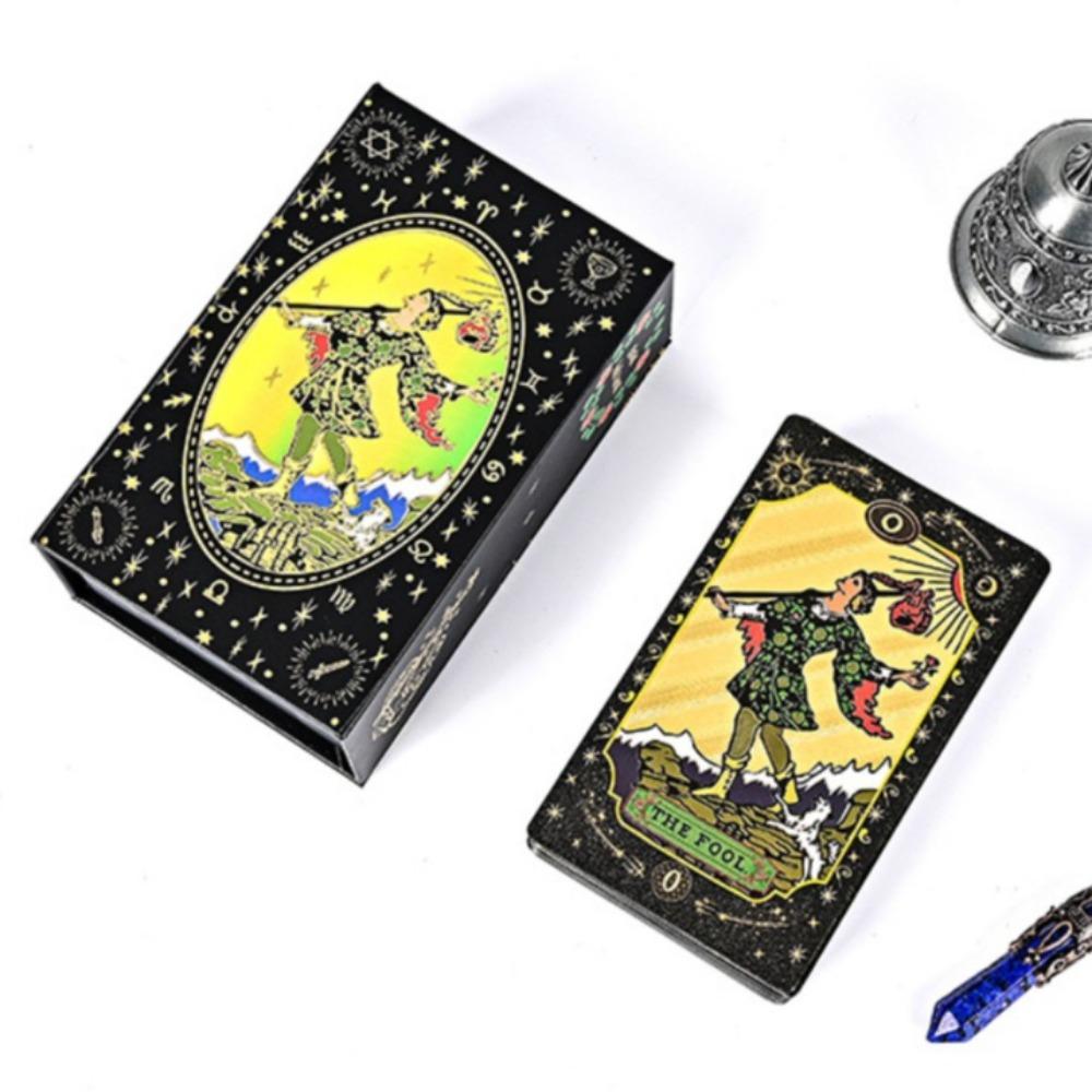 Black Gold Gilded Mystic Tarot Deck, Divination Tool with Luxury Finish 12*7cm 78 Pcs Waterproof Cards Based on Rider System