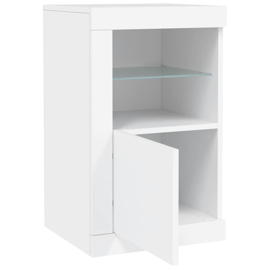 Side Table with LED Lights White Engineered Wood