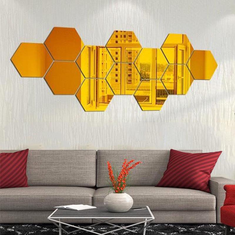 3D Hexagonal Acrylic Mirror Wall Stickers for Living Room, Entrance, or Staircase - Self-Adhesive Decor