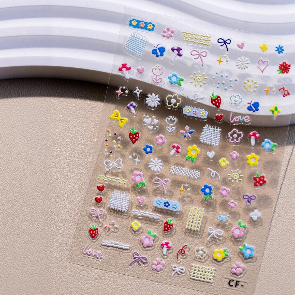 Japanese Style Floral & Bow Graphic Nail Art Stickers Graffiti Flowers 1 Sheet