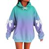 Ladies' Gradient Printed Bow Long Sleeved Loose Fitting Headband With Rope Hooded Sweatshirt Top