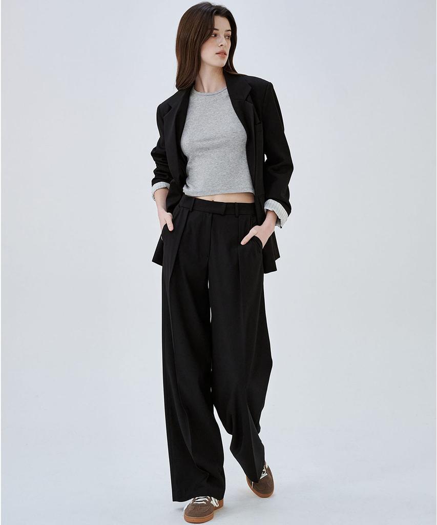 Marop 2172 Single-Pleat Wide Pants (Black)
