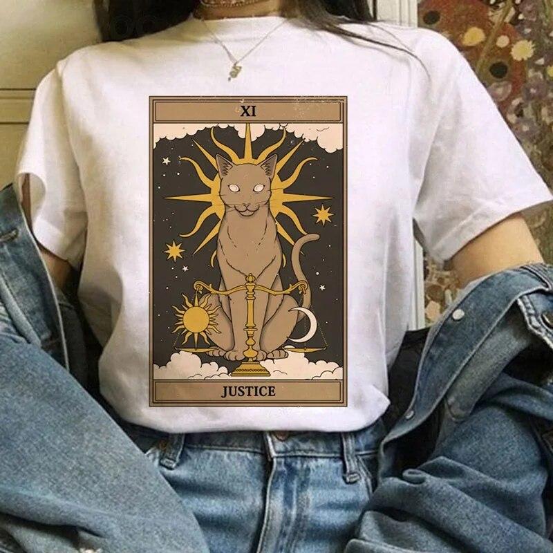 Kawaii Dámské tričko Módní Tarot Kočka Dámské tričko Anime Roztomilé Grafické tričko FeUnisex Léto XS-4XL Tričko s krátkým rukávem