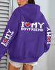 I Love My Boyfriend Printed, Women'S Hoodie Fall Loose Casual Pocket Fleece Pullover
