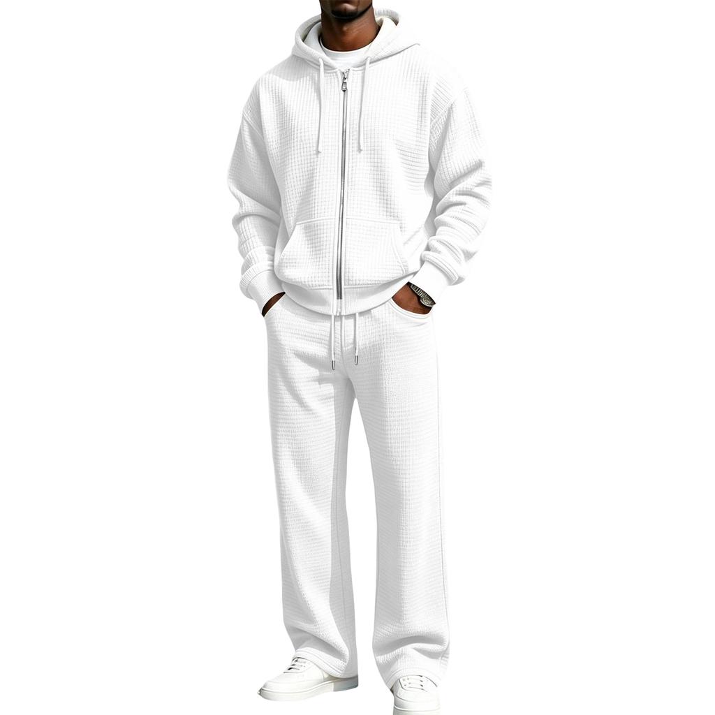 Winter Knit Hooded Sweatshirt Jacket and Sweatpants Set, 2 Piece Hoodie and Jogger Outfit for Cold