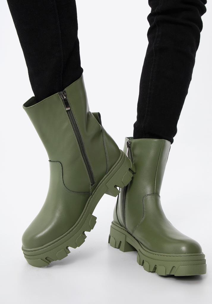 Wittchen Women's Leather Platform Boots Green Natural Leather