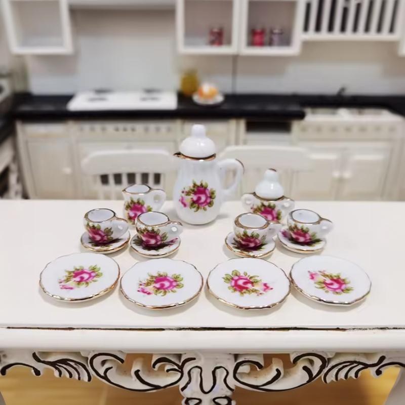 1 Set 15Pcs Miniature Tableware Ceramic Tea Set Dollhouse Playhouse Toys Pocket Mini Tea Set Mini Food Toys Gift