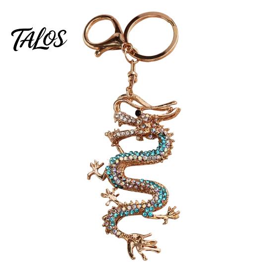 Dragon Key Ring Chinese Keychain with Rhinestone, Golden Plated Alloy Style Handbag Accessories for Men Women, Pendant Handbags Backpacks Decoration