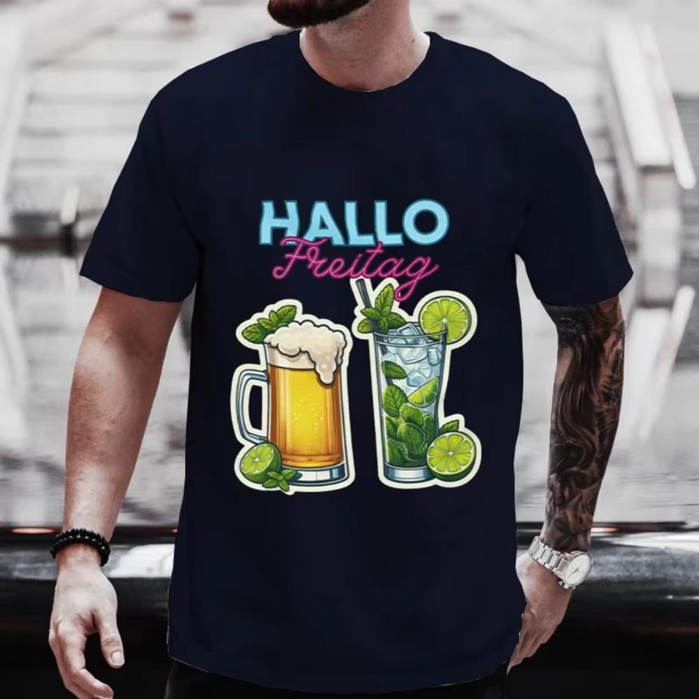

Футболка для мужчин HELLO FRIDAY Графические топы Одежда Y2k Любители пива День выпивки Футболки для вечеринок Соответствующая одежда Уличная одежда больших размеров S чёрный