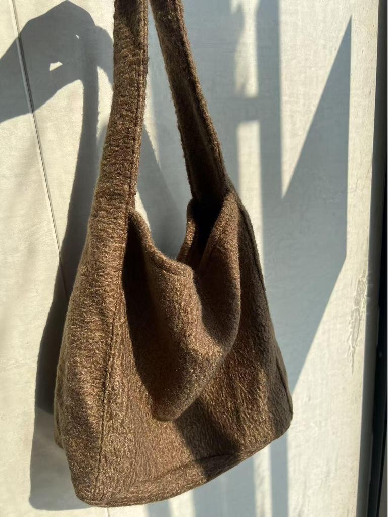 2025 Cross-border Lazy Style Wool Tote: Autumn/Winter Mother-and-Child Shoulder Bucket Bag