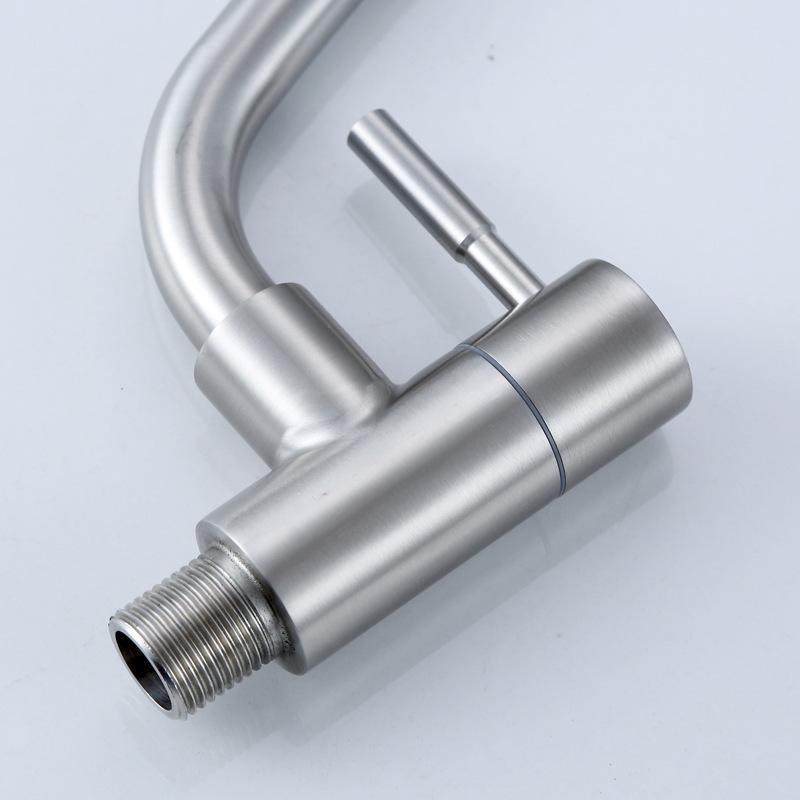 Modern Wall Mounted Single Cold Water Tap Kitchen Sink Faucet 304 Stainless Steel Brushed Ceramic Single Hole Rotatable Balcony