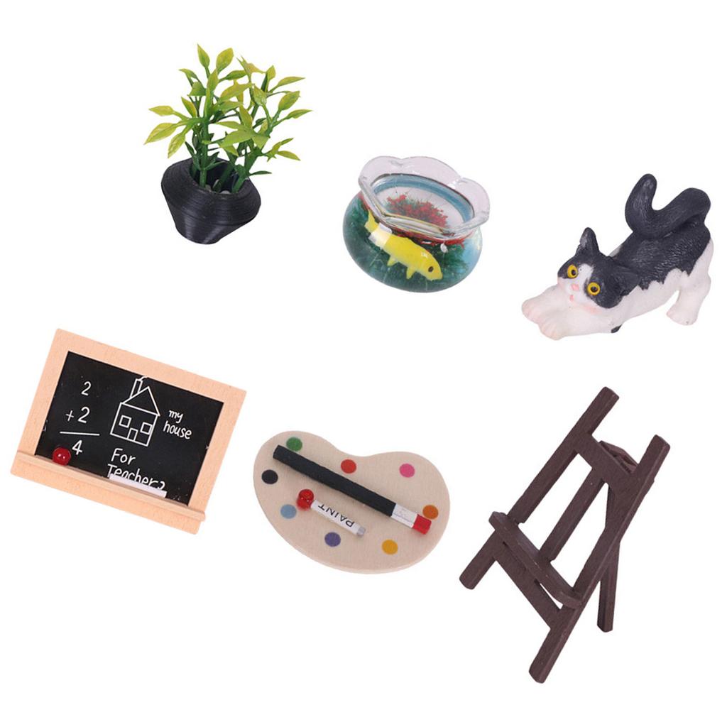MultiUse Miniature Furniture Set for Doll House Decoration Photography Fishtanks Cats Easel 1/12 Scene Setting Accessories