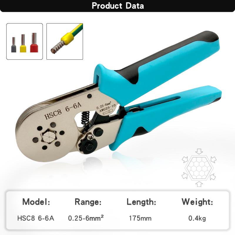 Crimping Pliers HSC8 6-4A 0.25mm²-10mm²/6-6A/16-6 0.08mm²-16mm² Tubular Terminal Ferrule Hand Tools