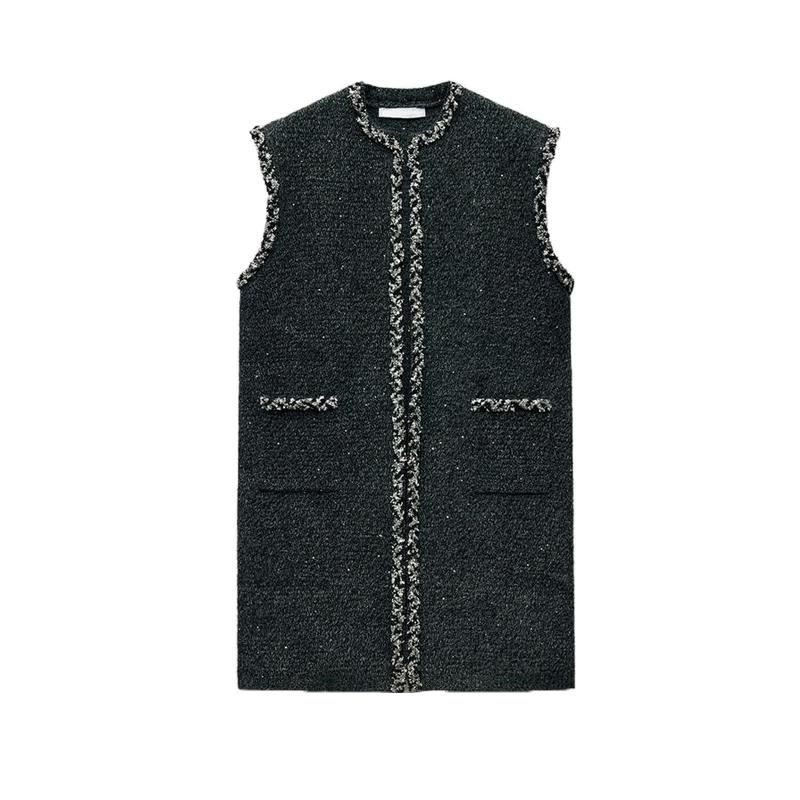 Autumn and Winter New Women Clothes French Style Retro Sequin Decoration Knitted Sleeveless Round Neck Vest Vest 8146107
