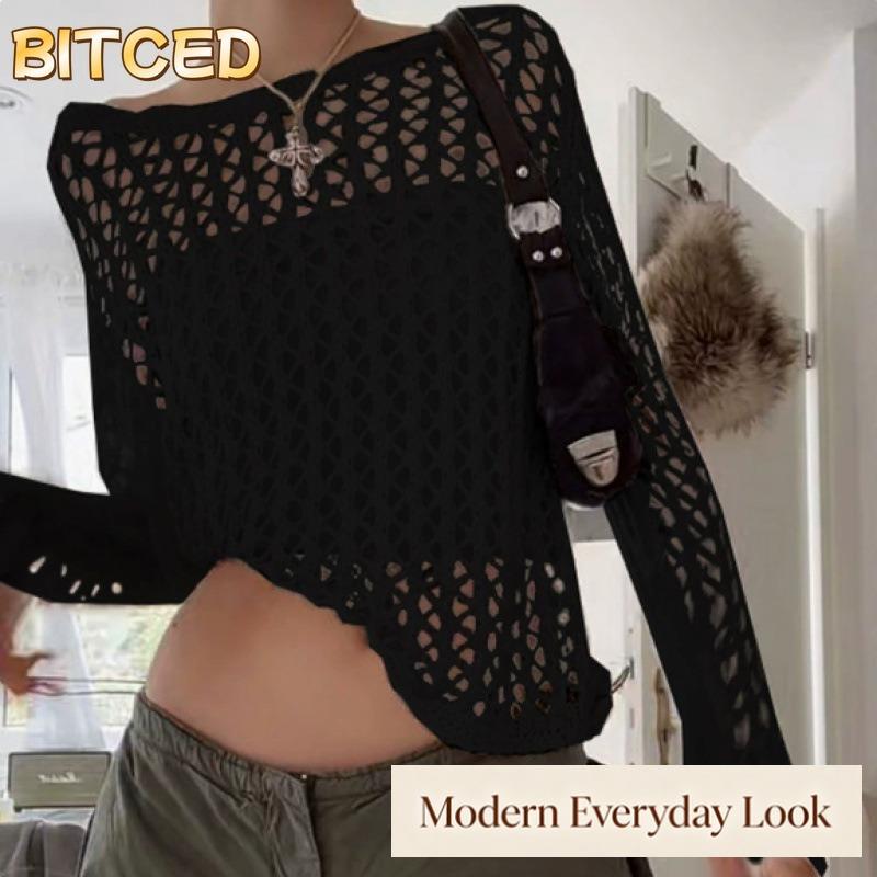 BITCED Women's Fashion Casual Solid Color Print Long Sleeve Blouses & Shirts