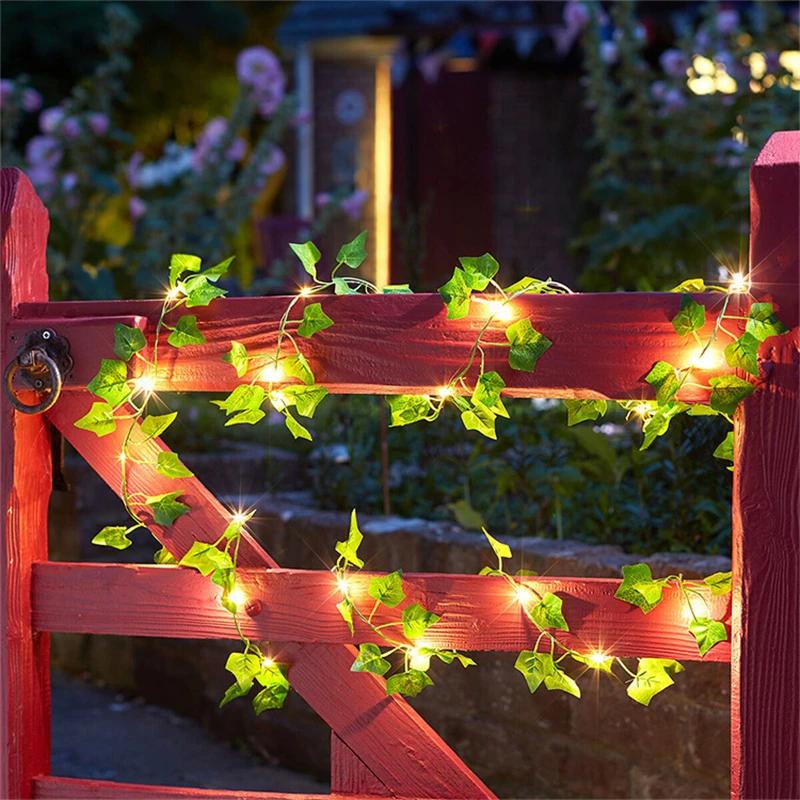2–10 m künstliche grüne Efeublätter mit LED-Lichterkette für Zuhause, Schlafzimmer, Dekoration, Hochzeit, leuchtende künstliche Pflanzengirlande, Heimdekoration