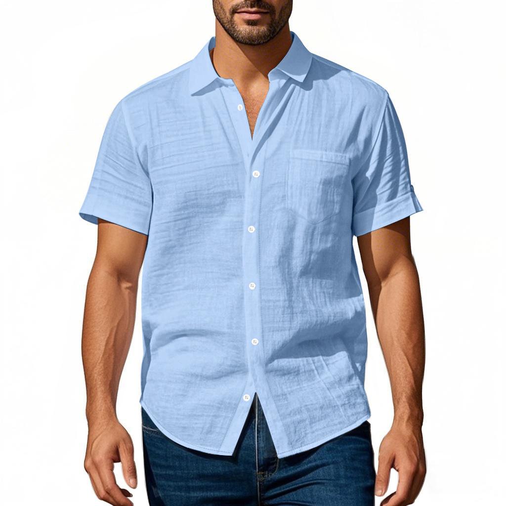 Men's Linen Relaxed Fit Casual Henley Collar Short-Sleeved Shirt