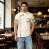 Ανδρικό Κρεμ T-Shirt με 3D Εκτύπωση και Στρογγυλή Λαιμόκοψη, Γραφικό Κουζίνας με Σχέδιο Στολής Σεφ, Casual κοντομάνικο T-shirt