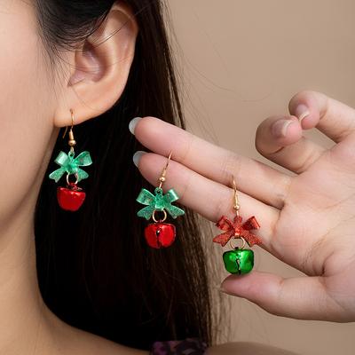 Christmas Bell Bow Earrings Fashion Creative Design Holiday Festive Jewelry for Women Girls