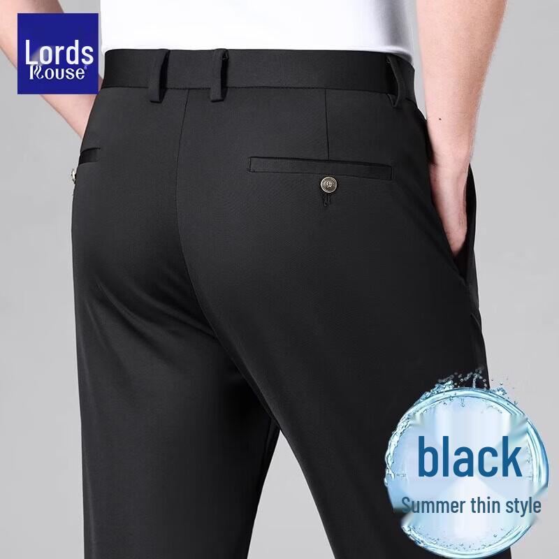 

Luotz Men s Summer Lightweight Mulberry Silk Blend Straight-Leg Business Casual Pants 38