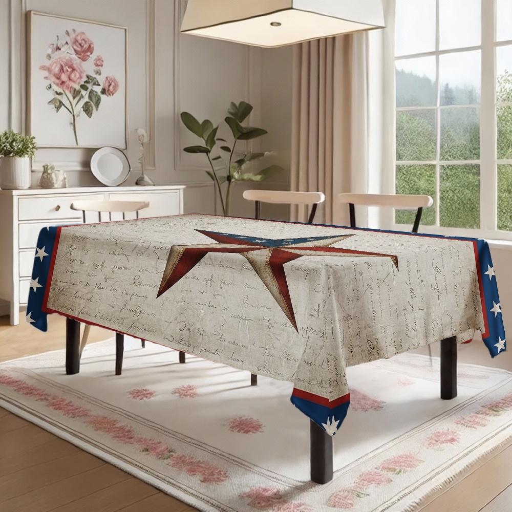 Patriotic Star Pattern Rectangle Tablecloth for Table Decor Holiday Party Waterproof Reusable Table Cloth for Table Dining Room