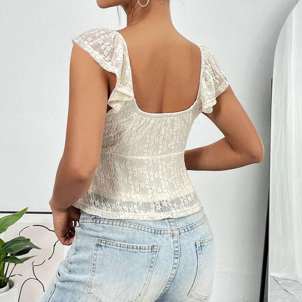 2025 Summer Fashion Casual Blouse Lace Lace Strap V-neck Top