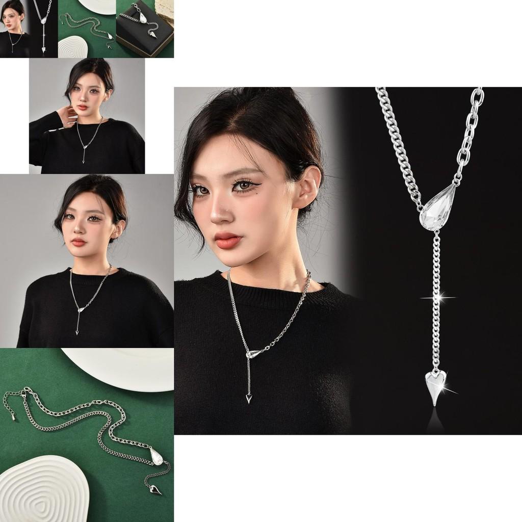 Fashionable Water Drop Crystal Choker Necklace With Geometric Patterns And Tassels