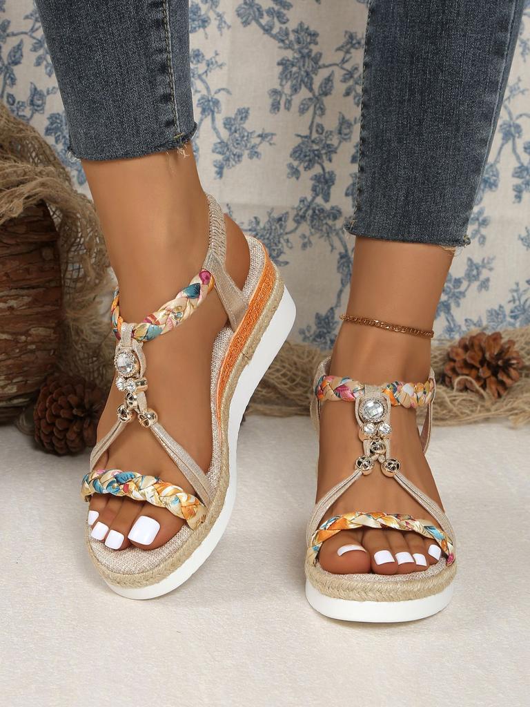Fashion Fashion T-Strap Platform Sandals for Women New Mix Color Elastic Band Wedge Sandals Woman Summer Daily Open Toe Sandalias Female