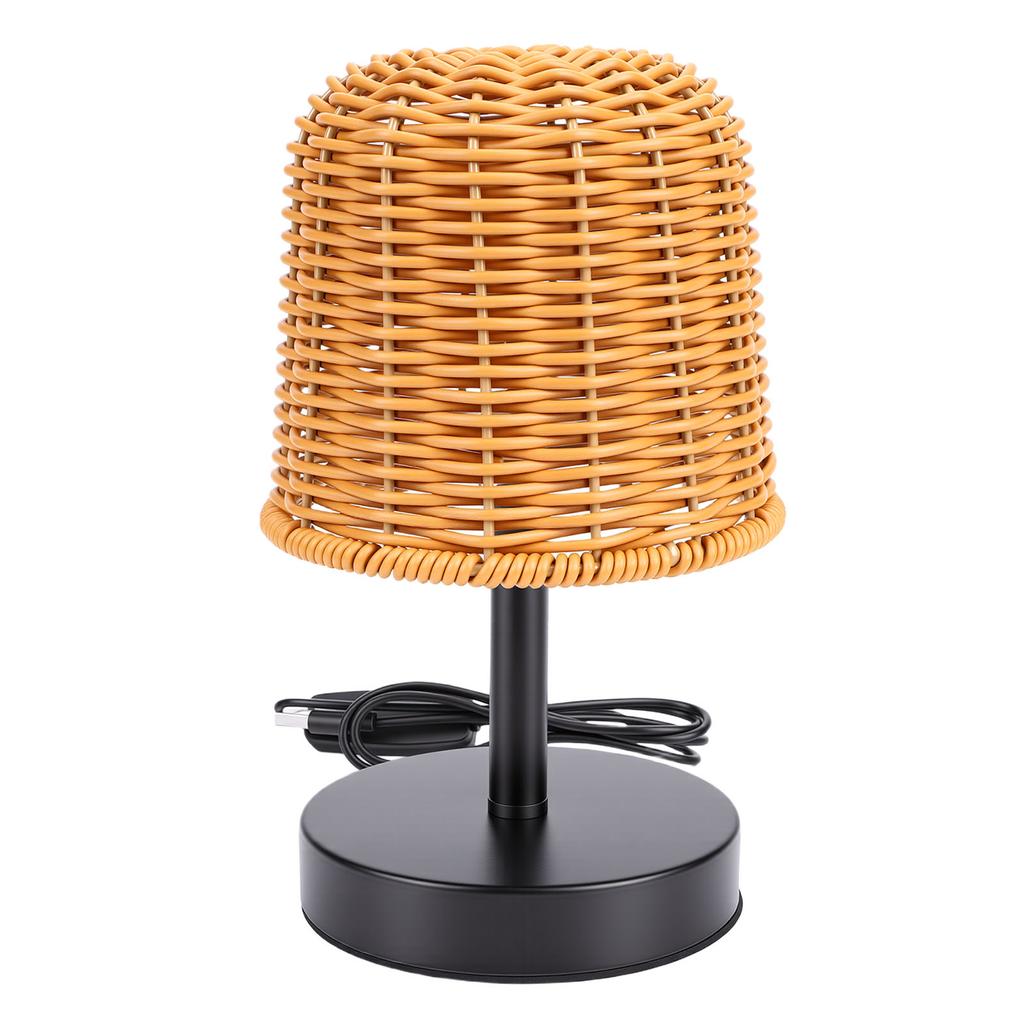 USB Night Light Retro Rattan Table Lamp for Living Room Bedroom Bedside Dimmable 3 Color Temperature