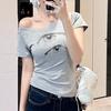 Korean Spice Girls Chic Design Sense Creative Printing Short Sleeve T-Shirt Women's Summer New Skinny Niche Top