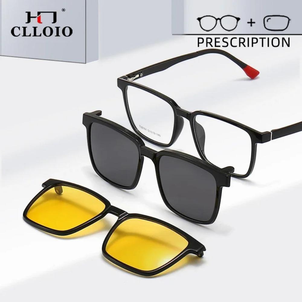 CLLOIO Flip-up Magnetic Clip-on Prescription Glasses Men Women TR90 Polarised Myopia Sunglasses Night Vision Driving Glasses