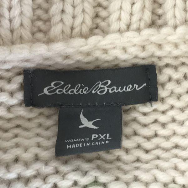 Eddie Bauer/Cowichan Sweater/Women’s PXL/White×Brown/Nordic Pattern/Knit Jacket/Outer(USED)