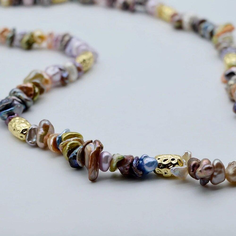 Colorful Necklace Natural Pearl Irregular Baroque Design Necklace Rainbow 18K Gold Plated Accessory Choker Women Necklace