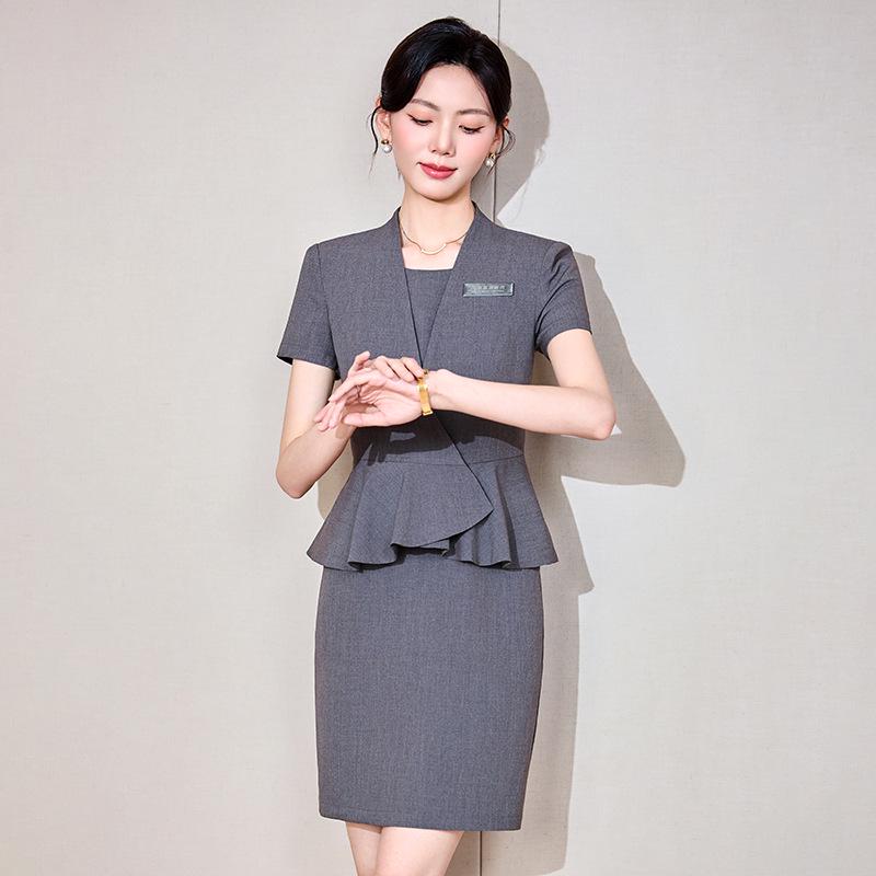 Women's Slim Fit Short Sleeve Summer Suit Dress - Professional Formal Wear Set for Mature, Light Commuter Style