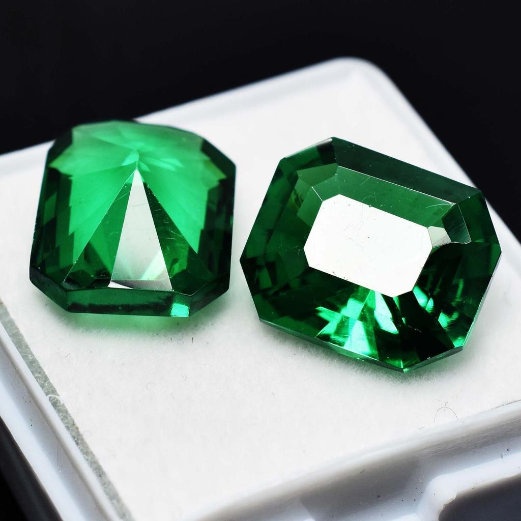 19 Ct Natural GARNET Emerald Shape GREEN Loose Gemstone CERTIFIED Pair