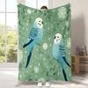 Vintage Mint Green Parrot Flannel Printed Blanket Suitable for All Seasons Suitable for Living Room Office Sofa and Travel